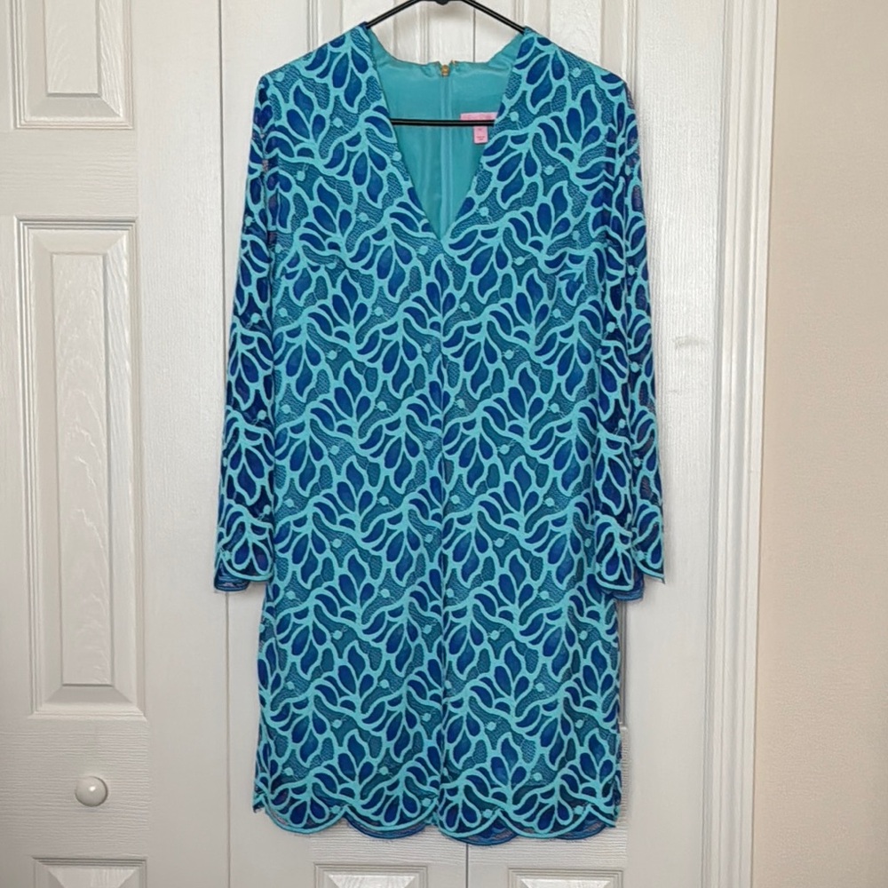 Lilly Pulitzer Turquoise and Navy Dress, size 10, EUC